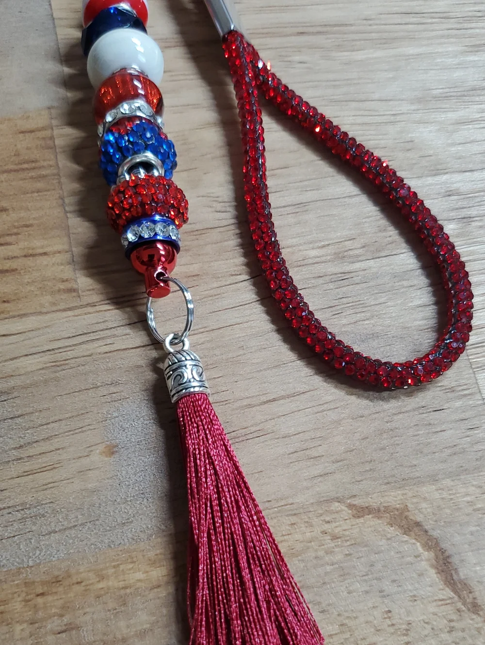 Red Beaded Tassel Keychain Wristlet